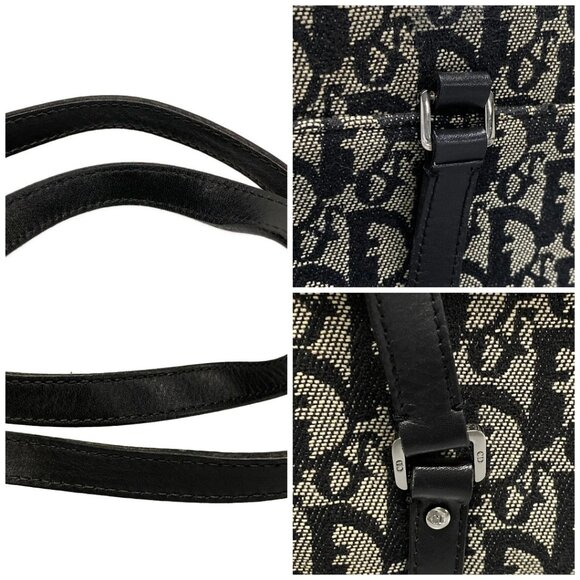 Auth DIOR/ChristianDior Saddle Bag Black Cream Jacquard Leather Handbag - Picture 16 of 16